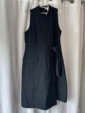 SPANX Black Ponte Cargo Dress Sleeveless Mock Neck Belted Midi Faux Wrap Sz 1x